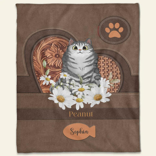 Personalized Cat And Daisy Fleece Blanket