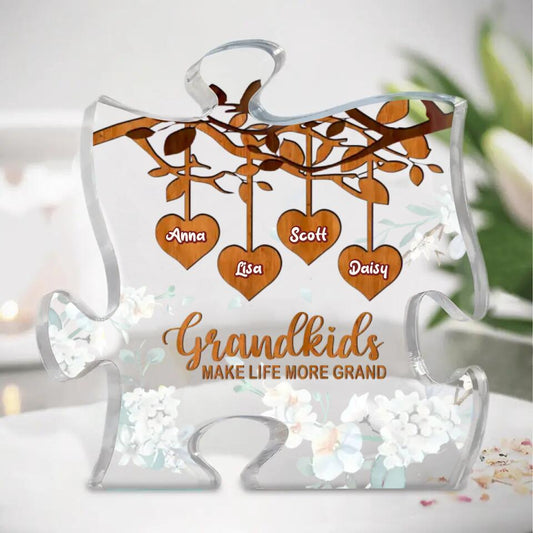 Personalized Grandkids Make Life More Grand Puzzel Acrylic Plaque