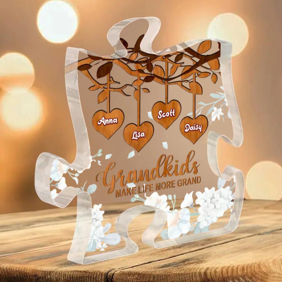 Personalized Grandkids Make Life More Grand Puzzel Acrylic Plaque