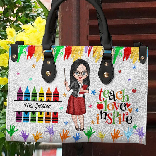 Personalized Teach Love Inspire Crayons Leather Bag