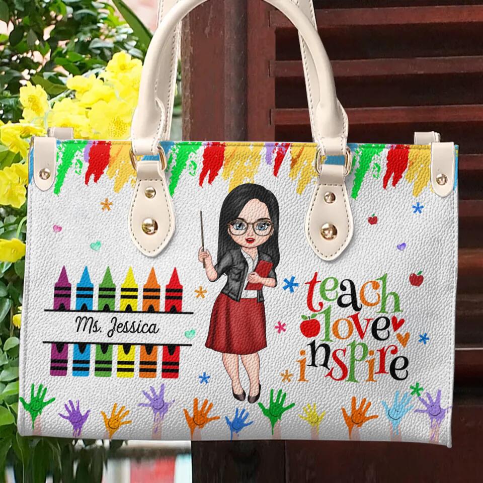 Personalized Teach Love Inspire Crayons Leather Bag