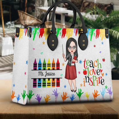 Personalized Teach Love Inspire Crayons Leather Bag