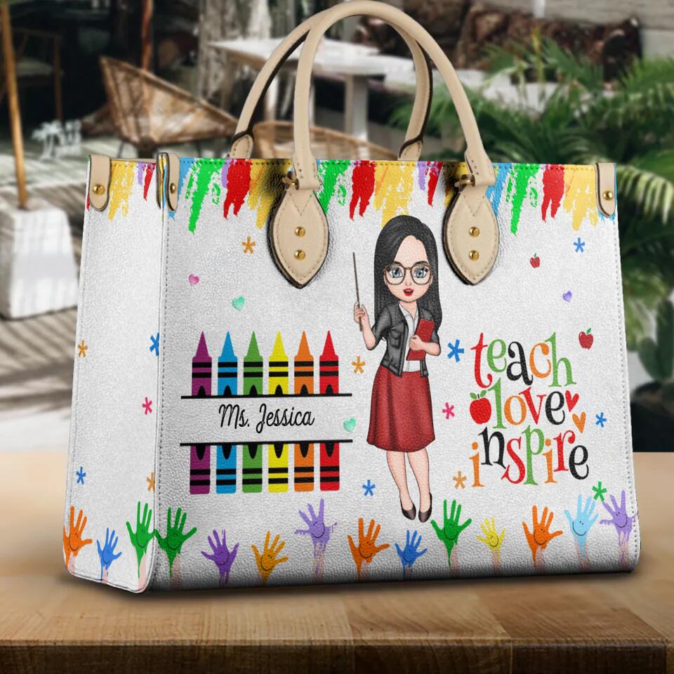 Personalized Teach Love Inspire Crayons Leather Bag