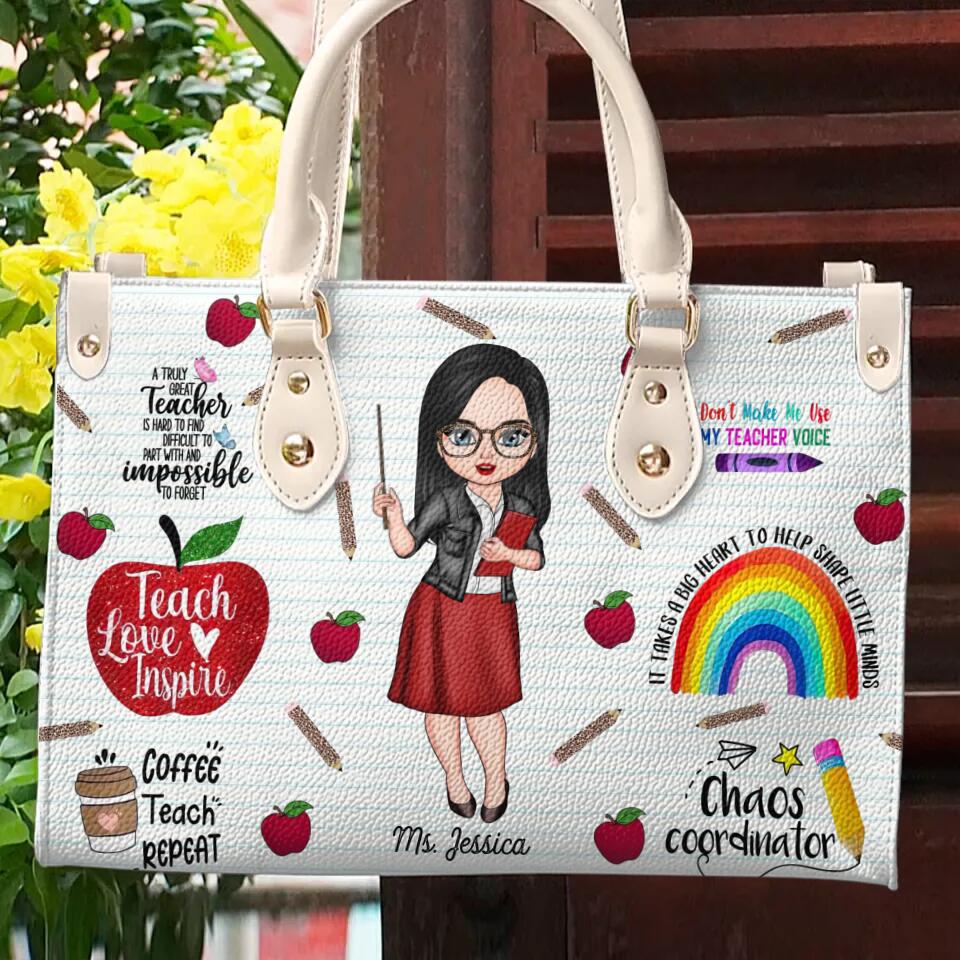 Personalized Teach Love Inspire Teacher 2 Leather Bag