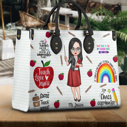 Personalized Teach Love Inspire Teacher 2 Leather Bag