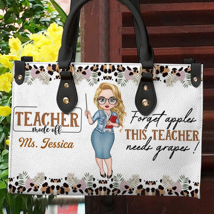 Personalized This Teacher Needs Grapes Leather Bag