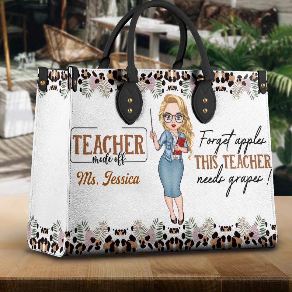 Personalized This Teacher Needs Grapes Leather Bag