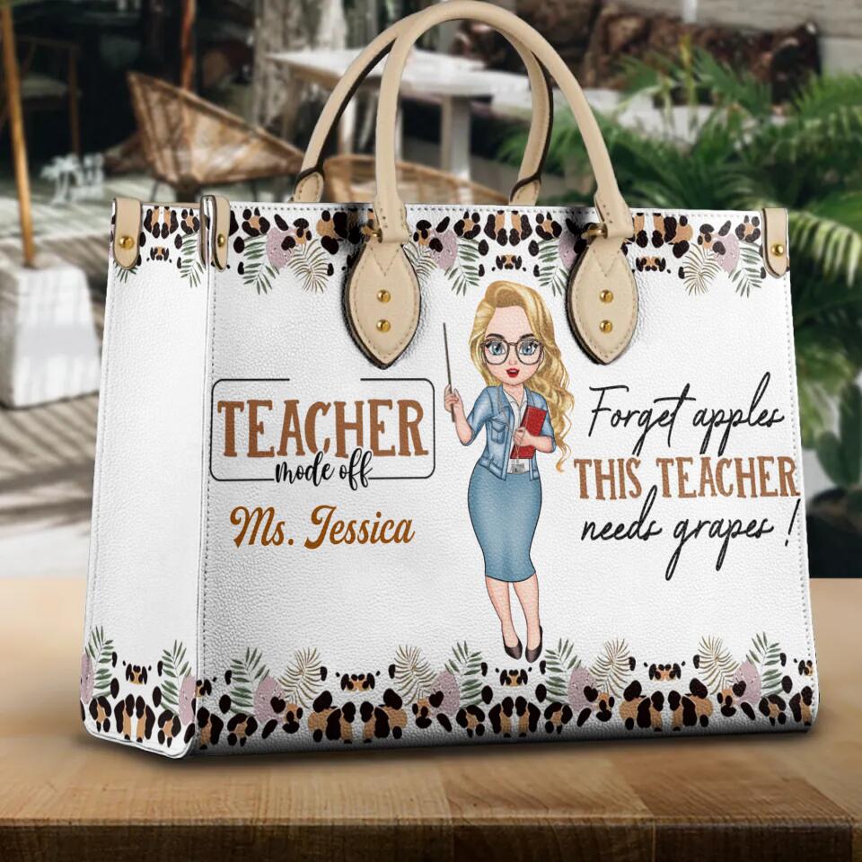 Personalized This Teacher Needs Grapes Leather Bag