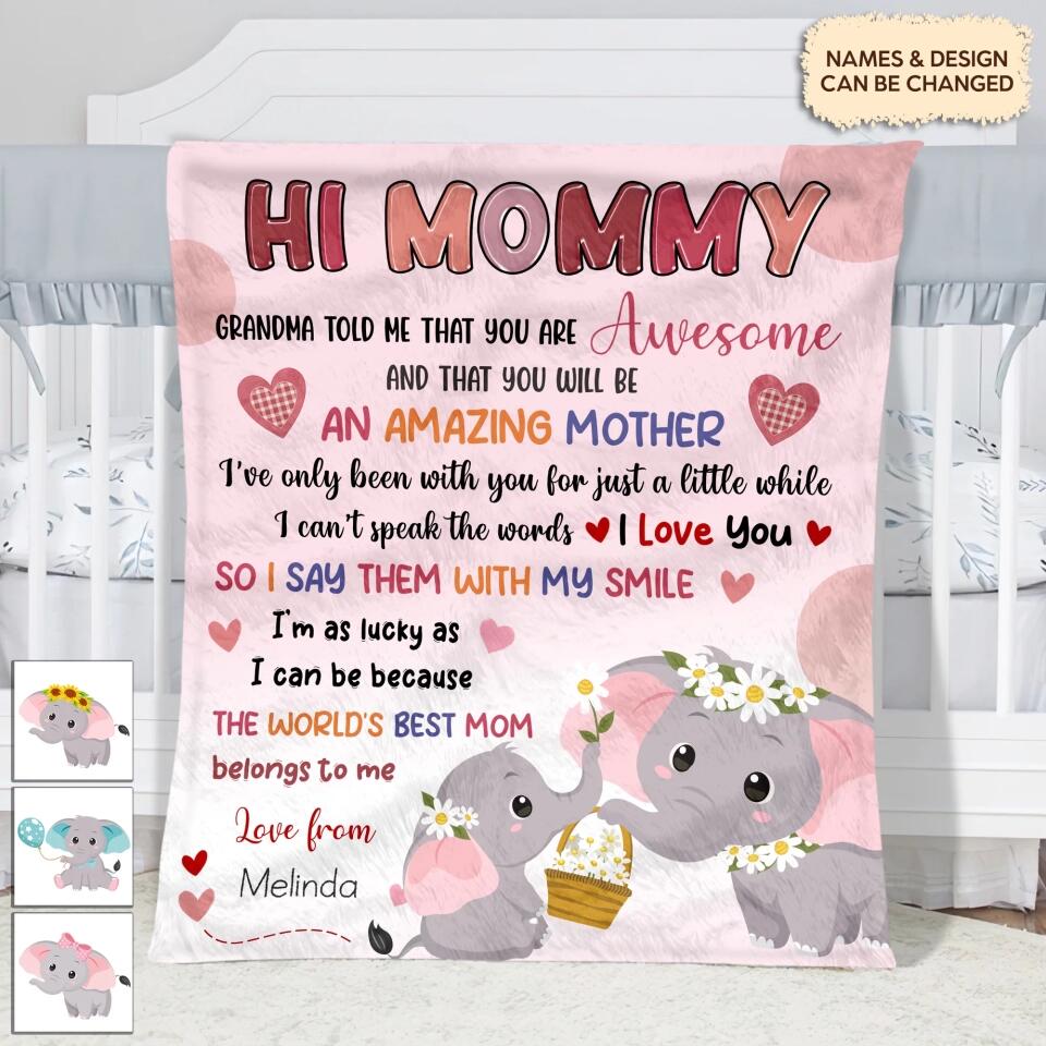 Personalized Hi Mommy Letter Mother Fleece Blanket