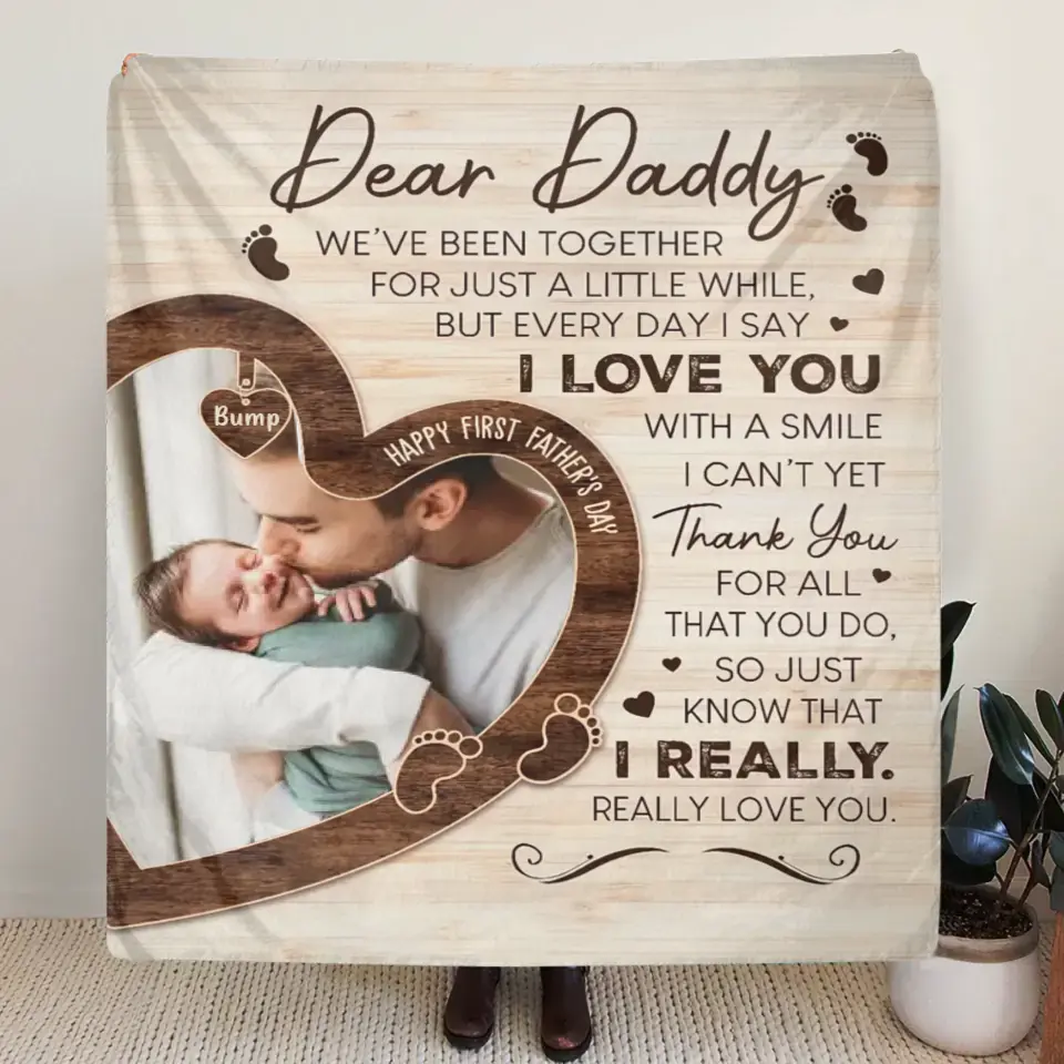 Personalized Dad Happy First Father's Day Fleece Blanket