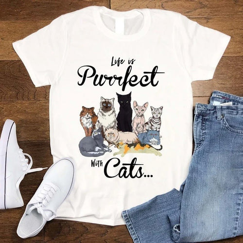 Life Is Purrfect With Cat XR1402022CL T-Shirt - Cuztom Gift